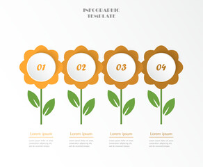 Wall Mural - Step by step infographic template with 4 options, parts or processes. Orange flowers concept.