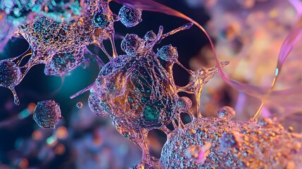 Poster - Vibrant and Captivating Microscopic Abstract Structures Depicting the Intricate World of Scientific and Medical Research in a Manner