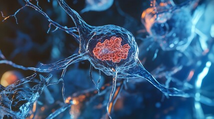 Poster - Vibrant and dynamic microscopic of a cerebral neural network with intricate synaptic connections showcasing the complex and colorful structure of the brain s neurological system