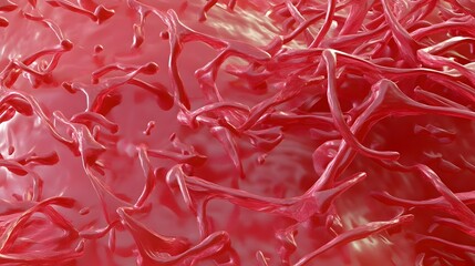 Fototapete - Vibrant crinkled wrinkled and twisted red plastic or vinyl material with a shiny glistening fluid and swirling abstract pattern  This dynamic textured background has a contemporary minimalist