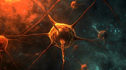 Fototapete - Vibrant Futuristic Neuron Network in Glowing Digital Brain Anatomy  Abstract colorful background with electric impulses and connections representing the complex neurological system