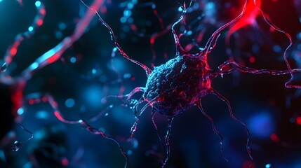 Fototapete - Vibrant glowing neurons firing in a futuristic dynamic neural network with electric energy and synaptic connections