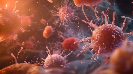 Poster - Vibrant Microscopic Viral Explosion   Futuristic Scientific Abstract Depicting Colorful Glowing and Dynamic Molecular Structures Particles