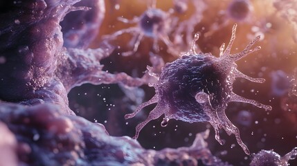 Poster - Vibrant Microscopic World of Interconnected Biological Structures and Processes   Abstract Digital of a Futuristic Scientific Landscape Featuring Intricate Cellular Networks Molecular Patterns