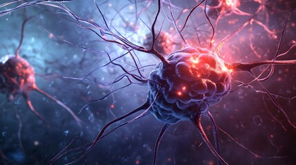 Fototapete - Vibrant Neuronal Network Illuminating the Mysteries of the Brain   Closeup view of a complex intricate neural network with glowing interconnected synapses and pathways
