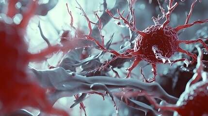 Poster - Vibrant Rendering of Neural Cellular Structure in the Brain  This image depicts the intricate and colorful microscopic details of neurons dendrites and synapses within the brain s neural network