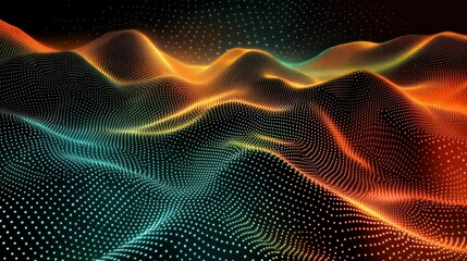 abstract wavy landscape of glowing particles.