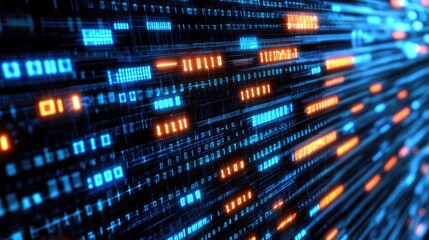 Abstract Digital Data Stream, Binary Code Flowing in Cyberspace