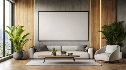  Modern Insurance Situation with Blank Sign in Stylish Living Room Interior