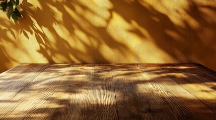 Wall Mural - Wooden Tabletop with Yellow Wall Shadows