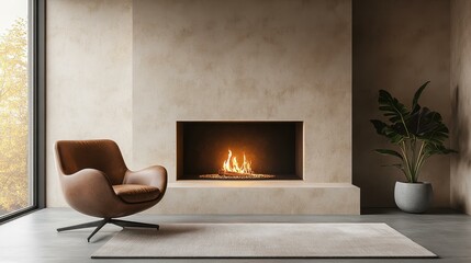 Wall Mural - Modern Minimalist Living Room with Fireplace