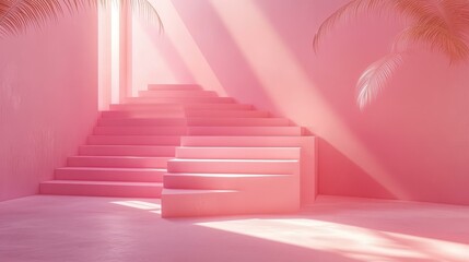 Wall Mural - Pink Staircase Studio Interior Design Illustration