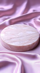 Canvas Print - Elegant Pink Marble Display Podium on Satin Background