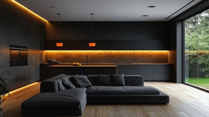 Wall Mural - Modern Minimalist Kitchen Living Room Design