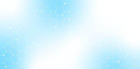 Leinwandbilder - Molecular structure abstract tech background. Geometric blue background. Vector banner design with hexagons. Science network pattern, connecting lines and dots Medical background, Vector illustration.