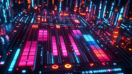 Futuristic Neon Synth Control Panel Interface Design