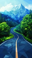 Poster - Abstract Polygonal Mountain Road Illustration