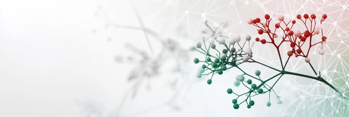 Wall Mural - an abstract geometric design featuring interconnected nodes and branches in red, green, and white hu