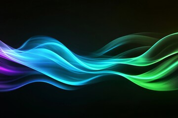 Wall Mural - a long, colorful wave on a black background. abstract background with glowing blue and green waves o