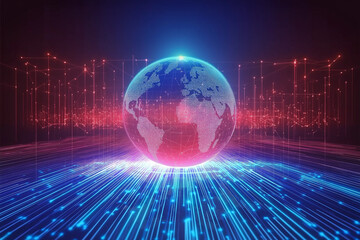 Wall Mural - Metaverse digital world cyber space background, neon colorful global world in cyber space, future energy power technology and internet connection concept