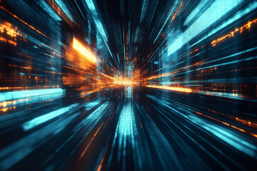 Wall Mural - technology screen with abstract high speed technology pov motion blur