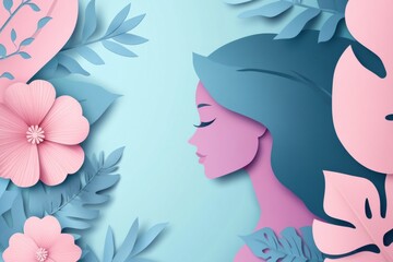 Aufkleber - Celebrate International Womens Day 8 March with a beautiful paper art floral design of a womans profile. Generative AI