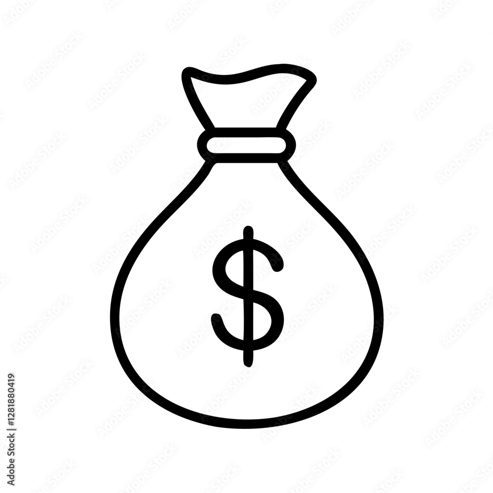 Outline money bag icon with dollar sign on transparent background Stock ...