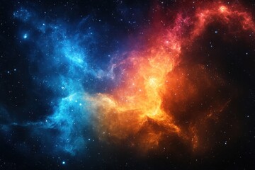 ethereal cosmic nebula with vibrant hues of blue and orange against a backdrop of twinkling stars