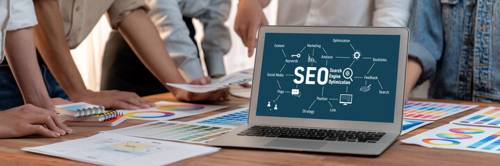 Leinwandbilder - SEO search engine optimization for brisk e-commerce and online retail business showing on computer screen