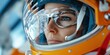 © Iona - Intrepid woman astronaut gazing intently, helmet reflecting space's vastness, embodying exploration and courage.