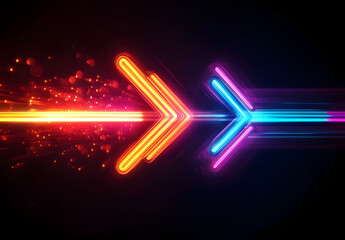 Wall Mural - vibrant neon arrow streaks across a dark background, illuminating the path forward with dynamic moti