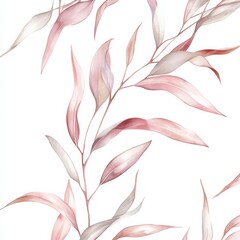 Poster - Watercolor leaves in soft pink hues create a delicate and serene pattern on a white background. Generative AI