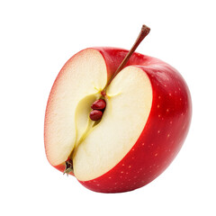 Wall Mural - Half a fresh red apple, sliced to reveal its smooth texture and seed cavity on a clean transparent background, half red apple fruit without seed isolated on transparent background