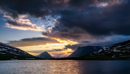 Wall Mural - dramatic sky and silhouetted landscape n venabygd fjell norway