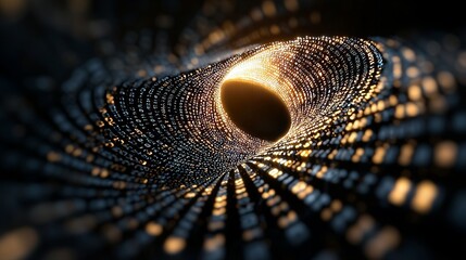 Big data and binary code come together in a futuristic information technology setting to illustrate the concept of blockchain, where data flow and the transfer of big data occur within interconnected