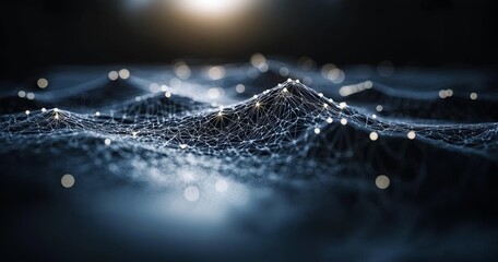 The blue background features a network of interconnected technology