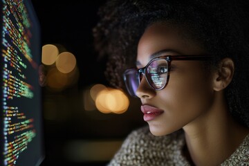 A tech engineer is developing machine learning software for use as a self-contained virtual entity, while a confident African American network developer is designing an application for the company's