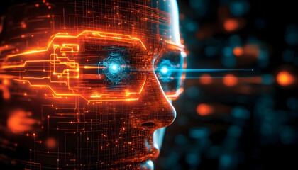 futuristic robot head profile, technological face, abstract background, digital art, for technology 