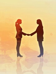 Aufkleber - Silhouettes of two businesspeople sealing a deal during sunset in an abstract style. Generative AI