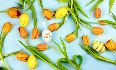 Easter background with tulips and eggs