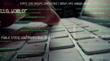 Wall Mural - creative visual of computer programming coding and software development shown by man working on comp