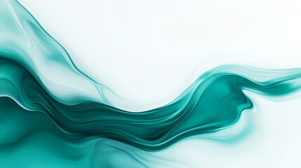 Wall Mural - Abstract fluid art with teal and white waves creating a serene background for design