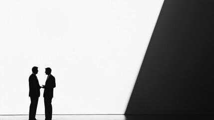 Fototapete - Executives engage in a conversation under a minimalist modern backdrop in a corporate office setting. Generative AI