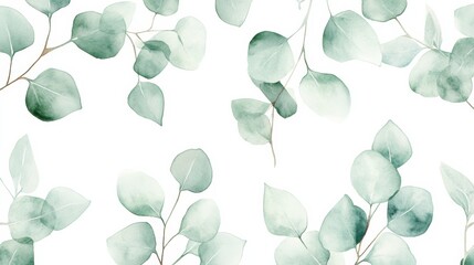 Aufkleber - Soft green watercolor leaves creating a calming and serene background for artistic inspiration and design elegance. Generative AI