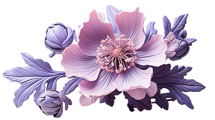 Wall Mural - purple pink floral arrangement artistic 3d design, soft botanical theme for decor, isolated on trans