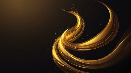 Wall Mural - Minimalist abstract Naga spirit, flowing golden curves, glowing ethereal form, dark background, elegant and mystical design, Thai mythology-inspired, soft golden light reflection, high detail,