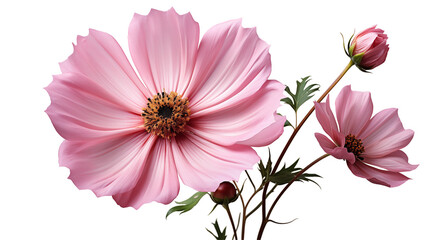 Wall Mural - pink cosmos flowers elegant blooms, soft pastel petals for floral themes, isolated on transparent ba