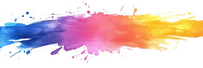 Fototapete - Watercolor splash of vibrant colors blending from blue to purple to orange in an abstract artistic expression. Generative AI