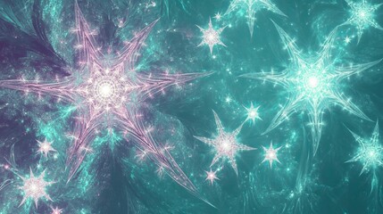 Wall Mural - abstract galaxy of fractal stars, glowing softly in hues of lavender and teal, cosmic beauty and mys