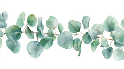 Aufkleber - Beautiful watercolor illustration of eucalyptus leaves on a white background highlighting their delicate structure and color variations. Generative AI